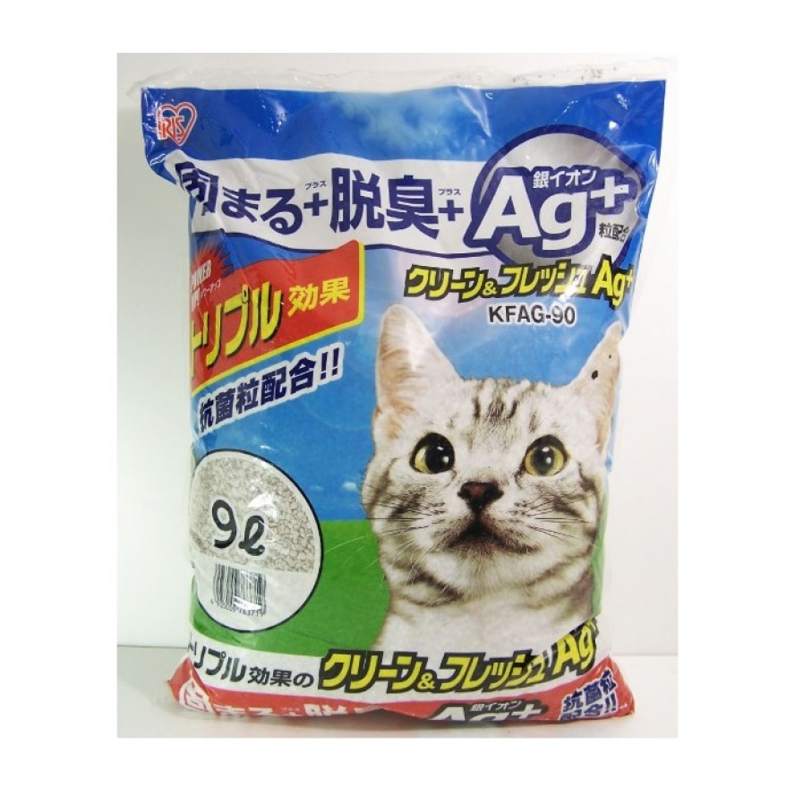 日本IRIS奈米銀貓砂AG+，抗菌+粗砂顆粒迅速凝固/9L【IR-KFAG-90】