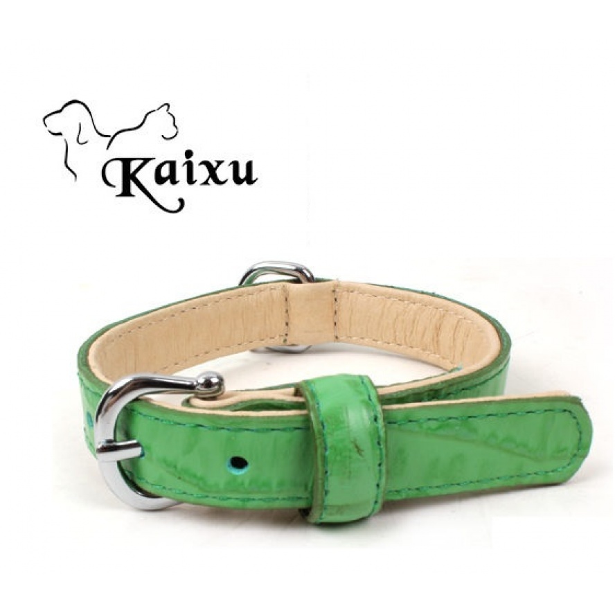 【維納斯系列】kaixu真皮舊壓紋項圈-泰德鮮綠；加送身份膠囊(吊飾另購)