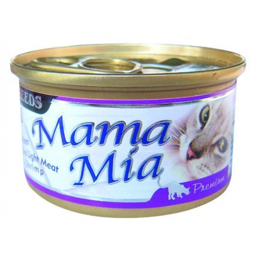 (泰國製)MamaMia貓餐罐~雞肉+白身鮪魚+蝦肉/85g凍罐