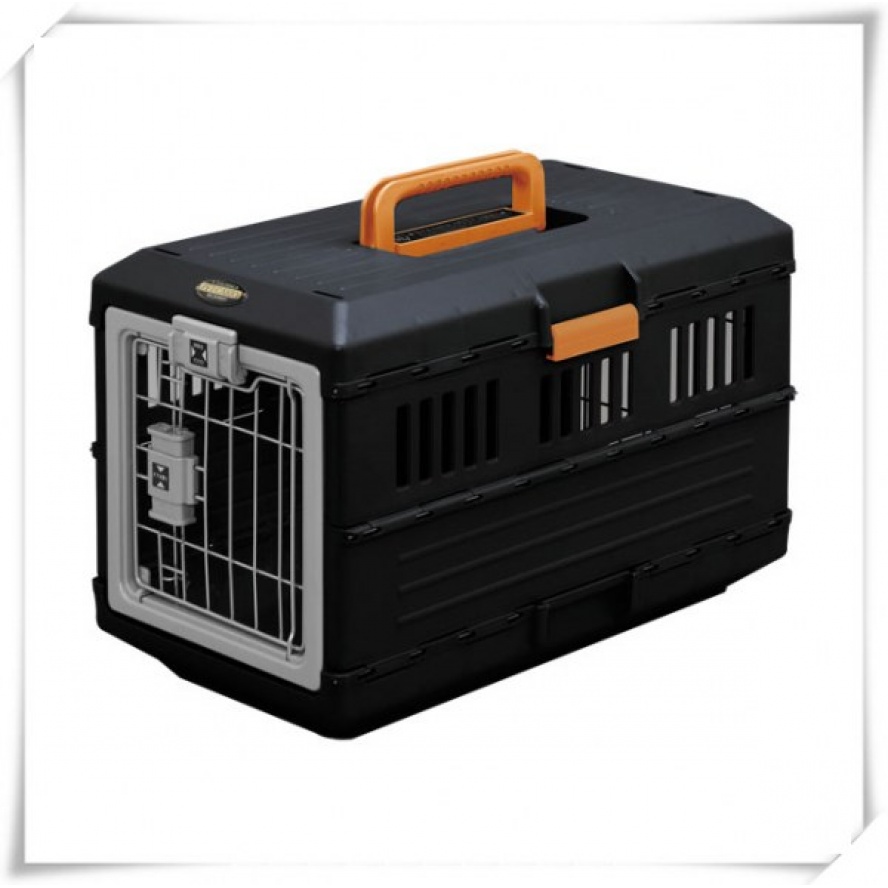 日本IRIS 摺疊收納運輸籠FC-550(適用12 kg 以下小型犬喵)/黑橘色