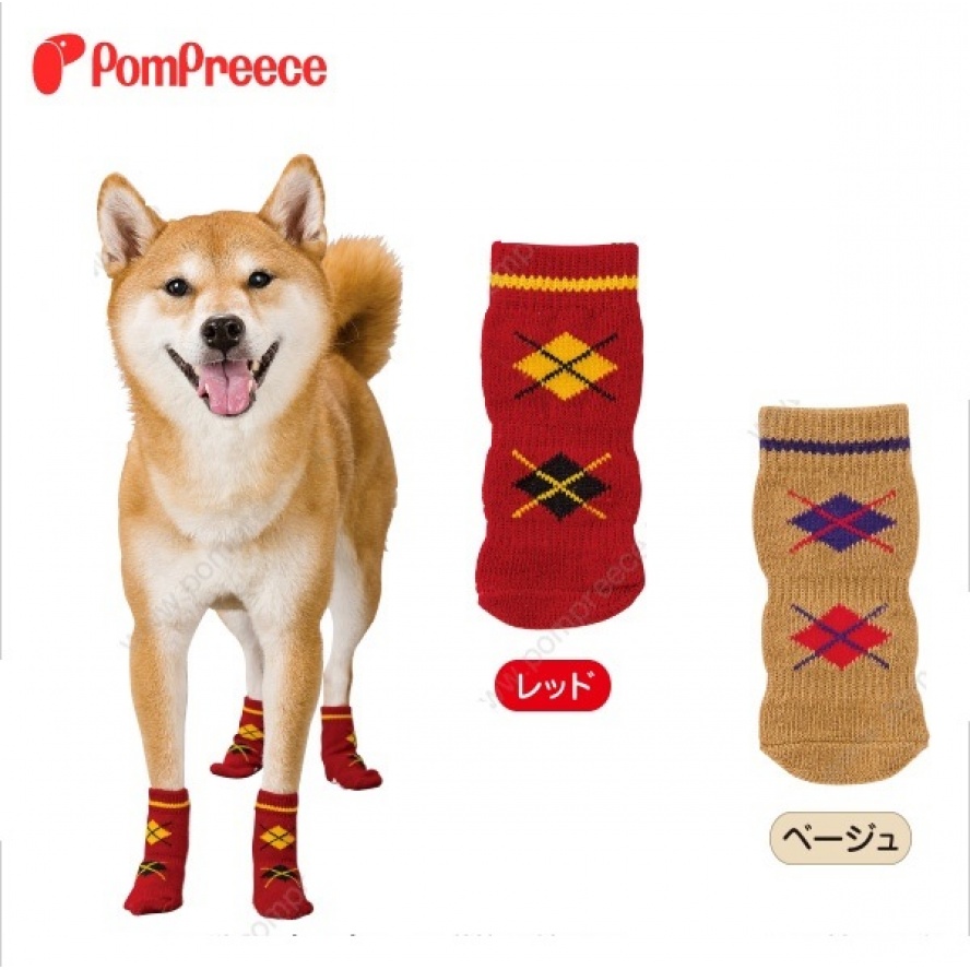 日本PomPreece居家棉質防滑襪，避免滑倒加強摩擦力(格菱紋)/LL號