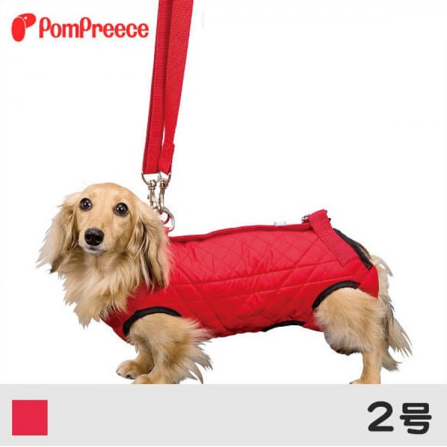 日本PomPreece病老犬介護~【長身體專用】4足可背式步行輔助器/2號紅色