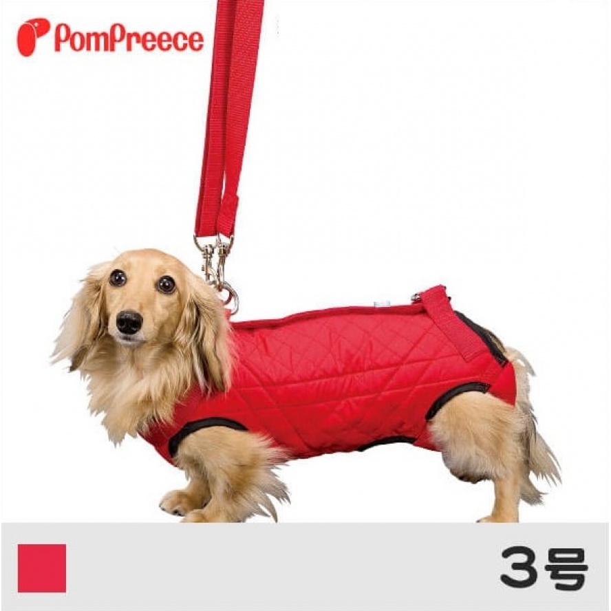 日本PomPreece病老犬介護~【長身體專用】4足可背式步行輔助器/3號紅色