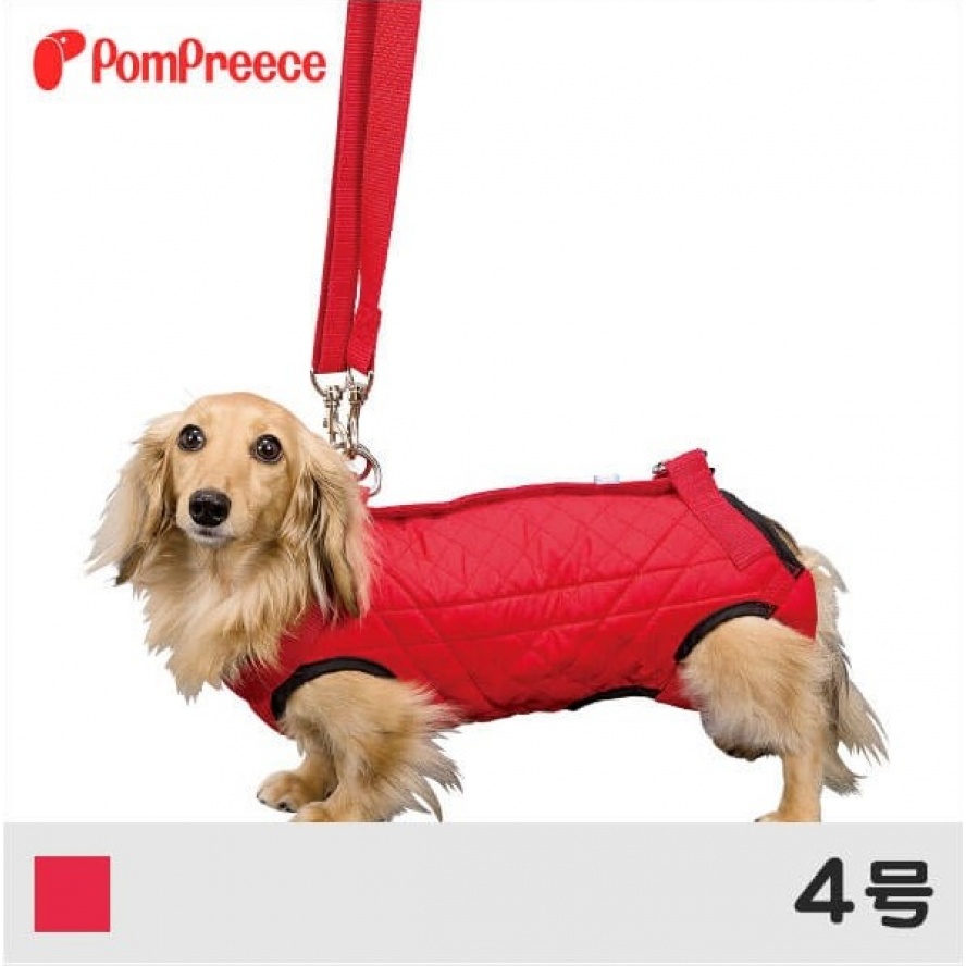 日本PomPreece病老犬介護~【長身體專用】4足可背式步行輔助器/4號紅色