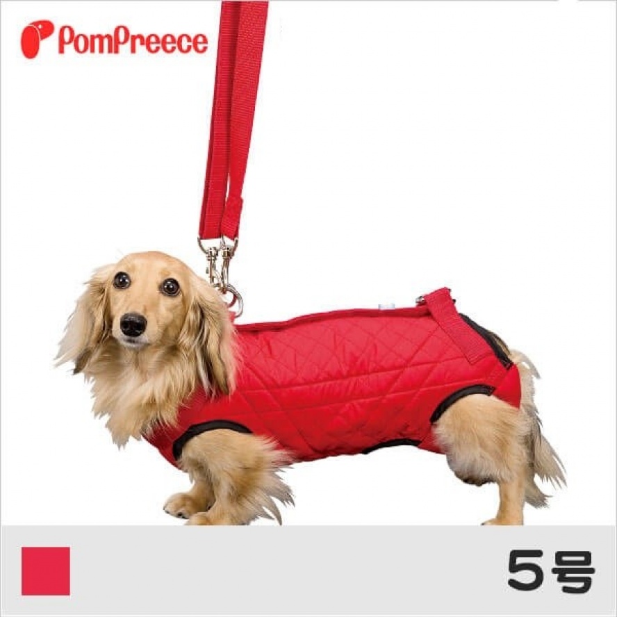日本PomPreece病老犬介護~【長身體專用】4足可背式步行輔助器/5號紅色