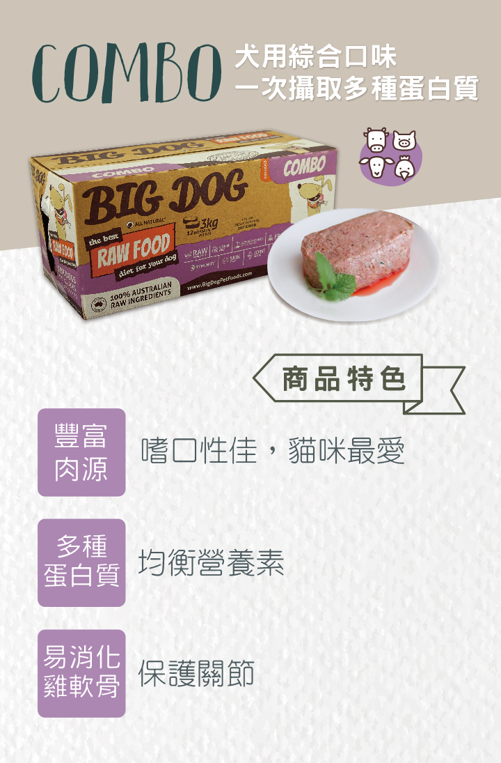 BARF巴夫生食肉餅 BIG DOG RAW FOOD綜合口味/盒(含運)_嚴選乾糧(汪汪)_嚴選飼料_VBONE 寵物購物網寵物商品嚴